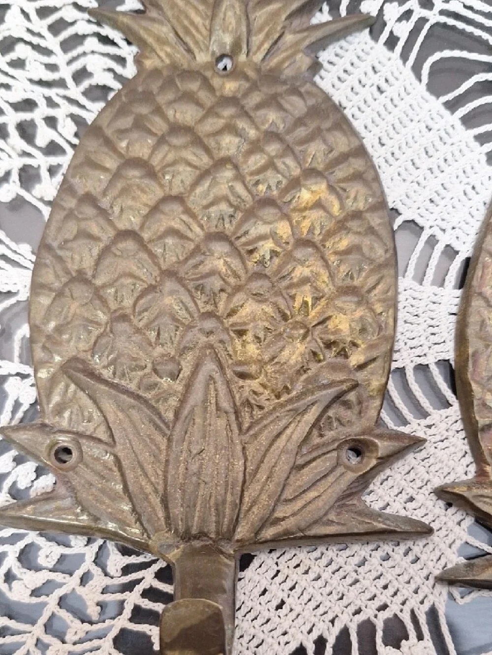 2 Solid Brass Pineapple Wall Hook - Gold Decorative Home Wall Decor